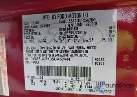 2005 Ford Explorer Sport Trac Adrenalin/Xls/Xlt z USA, uszkodzony, nr VIN 1FMZU67K35UA69444